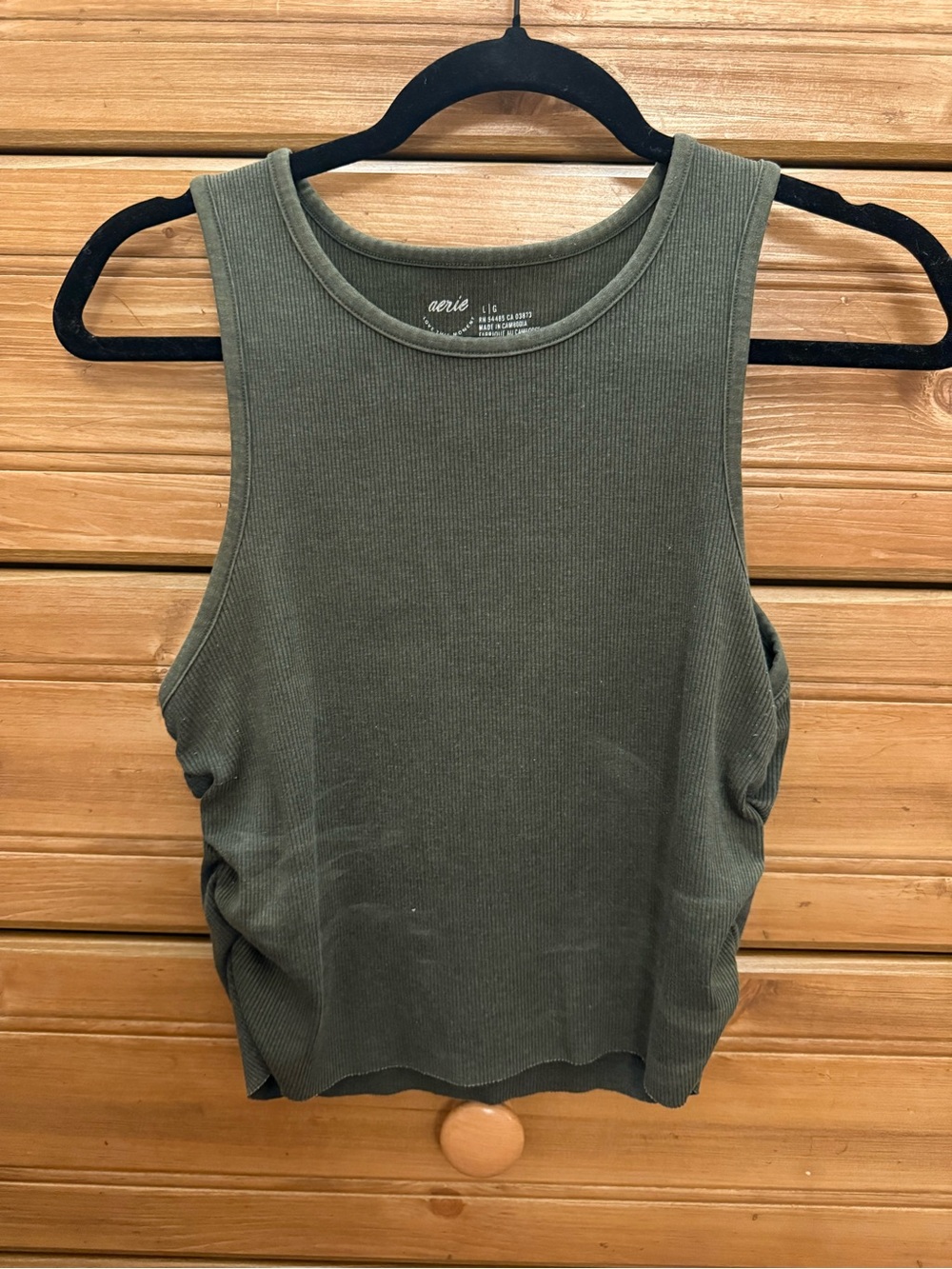 aerie Olive Ribbed High-Neck Tank